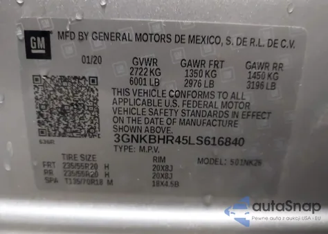 2020 Chevrolet Blazer Awd 2Lt from USA, damaged, VIN 3GNKBHR45LS616840